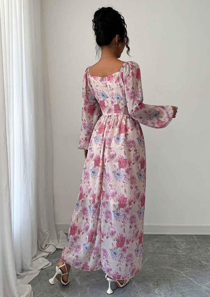 Floral Print Ruffled Long Sleeve Dress