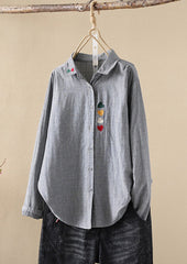 Heart Embroidered Striped Button Up Shirt