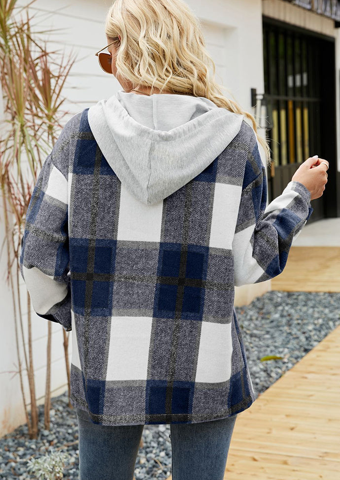 Plaid Button Up Hooded Shirt