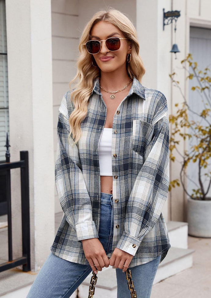 Vintage Plaid Button Up Shirt with Pocket