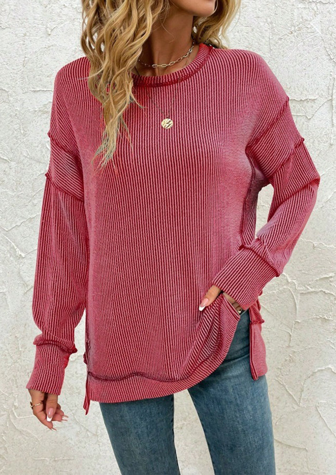 Stripe Side Split Long Sleeve Tunic