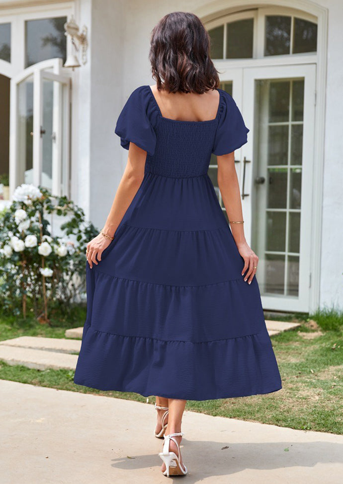 Square Neckline Puff Sleeve Smocked Maxi Dress