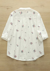 Split Neck Floral Print Half Sleeve Cotton Shirt
