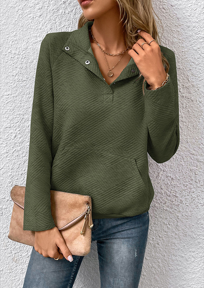 Button Up Textured Long Sleeve Sweatshirt