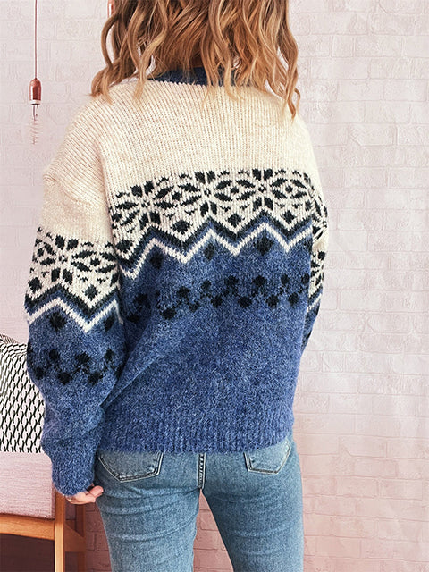 Vintage Christmas Snowflake Jacquard Knitted Cardigan
