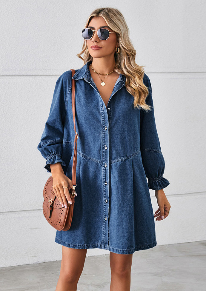 Washed Button Up Denim Shirt Dress