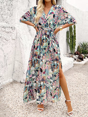 Patterned Side Split Wrap Maxi Dress