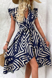 Navy & White Chevron Ruffle Wrap Dress - Dresses from Cindelily