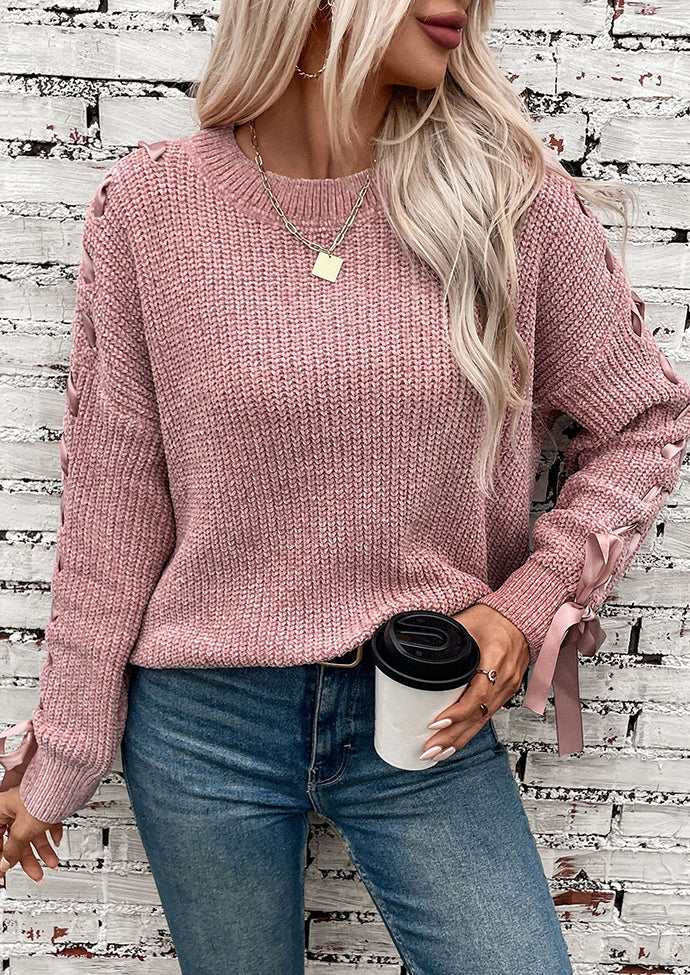 Lace Up Bow Tie Knitted Sweater
