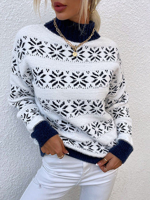 Christmas Snowflake Jacquard Turtleneck Sweater