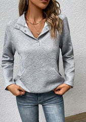 Button Up Textured Long Sleeve Sweatshirt