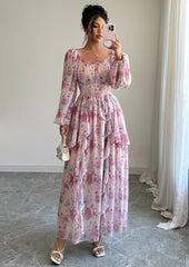 Floral Print Ruffled Long Sleeve Dress
