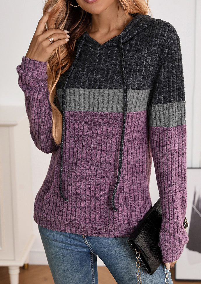 Color Block Casual Hoodie with Front Pocket