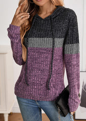 Color Block Casual Hoodie with Front Pocket