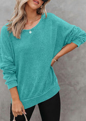 Crew Neck Side Split Waffle Sweatshirt