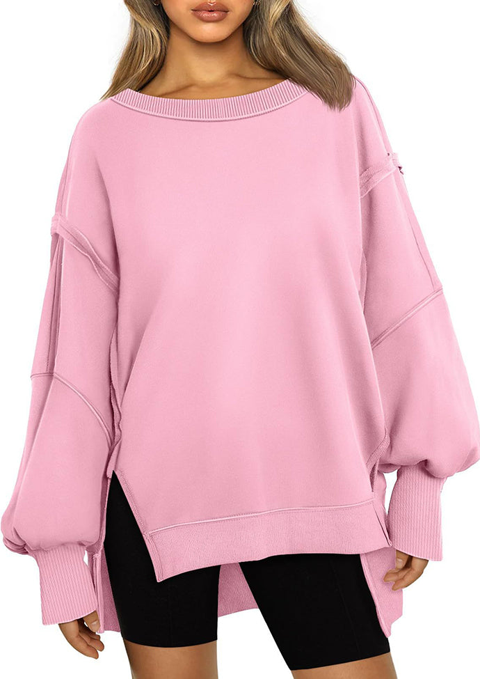 Crew Neck Side Split Casual Sweatshirt