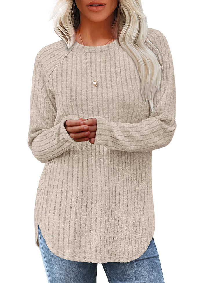 Crew Neck Textured Round Hem Casual Tunic