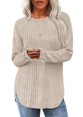 Crew Neck Textured Round Hem Casual Tunic