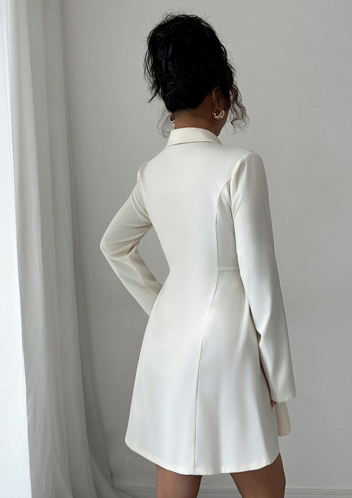 OL Style Double-breasted Pleated Mini Dress