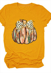 Pumpkin Leopard Bow Print Graphic Tee