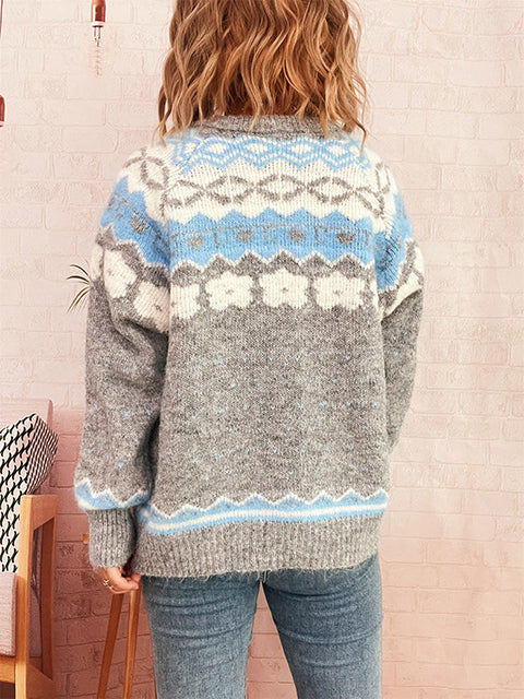 Retro Geometry Jacquard Knitted Cardigan