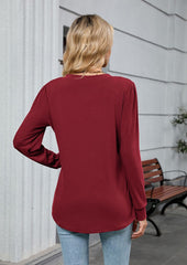 V Neck Pleated Long Sleeve Casual Tunic