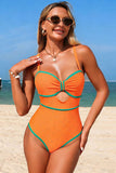 Eyelet One-Piece Swimsuit with Contrast Trim Orange - Swimwear from Cindelily