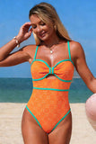 Eyelet One-Piece Swimsuit with Contrast Trim - Swimwear from Cindelily