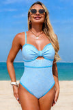 Eyelet One-Piece Swimsuit with Contrast Trim Blue - Swimwear from Cindelily