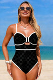 Eyelet One-Piece Swimsuit with Contrast Trim Black - Swimwear from Cindelily