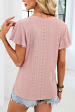 Eyelet V-Neck Blouse with Flutter Sleeves - Tops from Cindelily