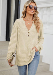 V Neck Textured Long Sleeve Tunic