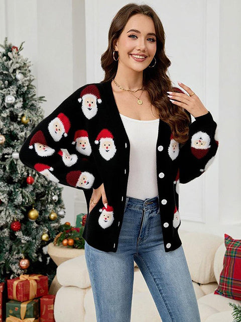 Christmas Santa Claus Jacquard Sweater Cardigan