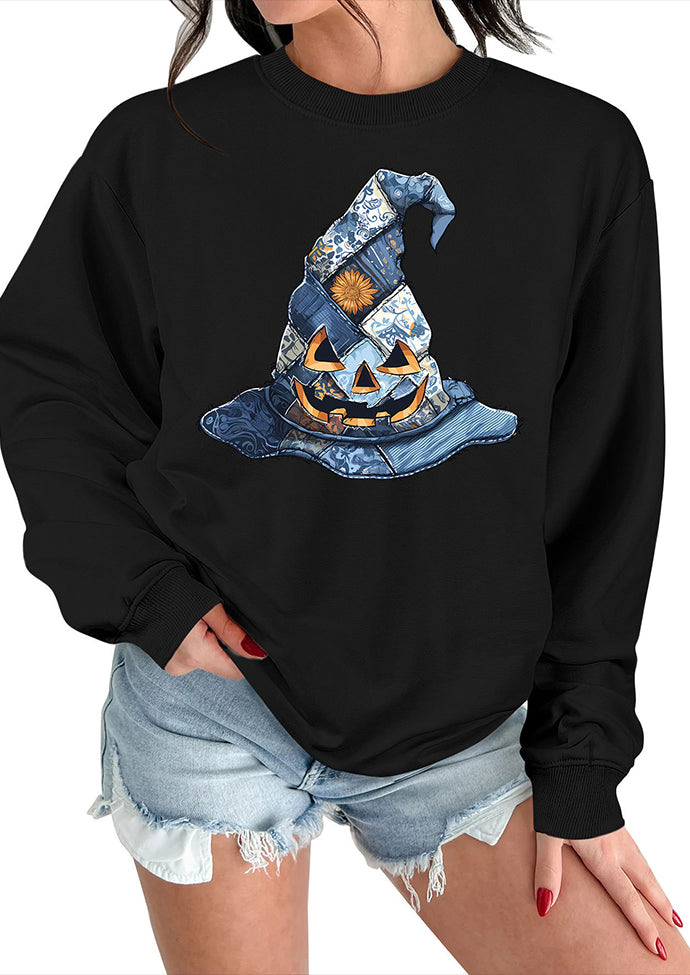 Spooky Hat Crew Neck Casual Sweatshirt