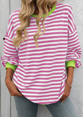 Striped Crew Neck Color Block Casual Sweatshirt