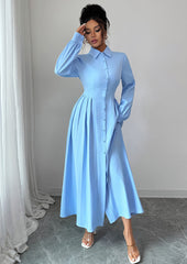 Button Down Pleated Maxi Shirt Dress