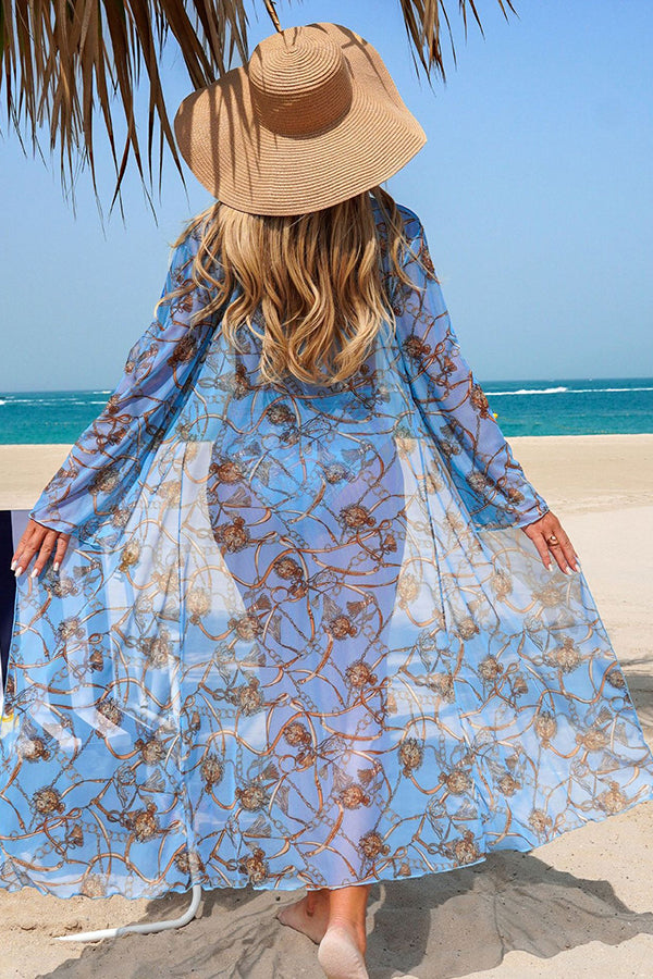 Vintage Print Bikini & Sheer Cover-Up 3-Piece Swim Set - Swimwear from Cindelily