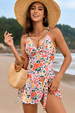 Cross Twist Side Tie One Piece Swimdress Floral orange - Swimwear from Cindelily