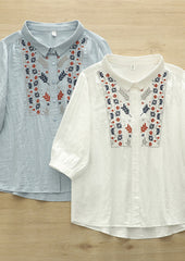 Embroidered Flower Double-layered Cotton Boho Shirt
