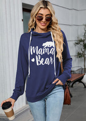 Graphic Tie Detail Hooded Casual Sweatshirt