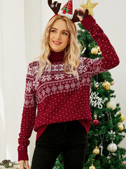 Christmas Snowflake Jacquard Turtleneck Sweater