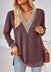 Lace Inset V Neck Side Split Tunic