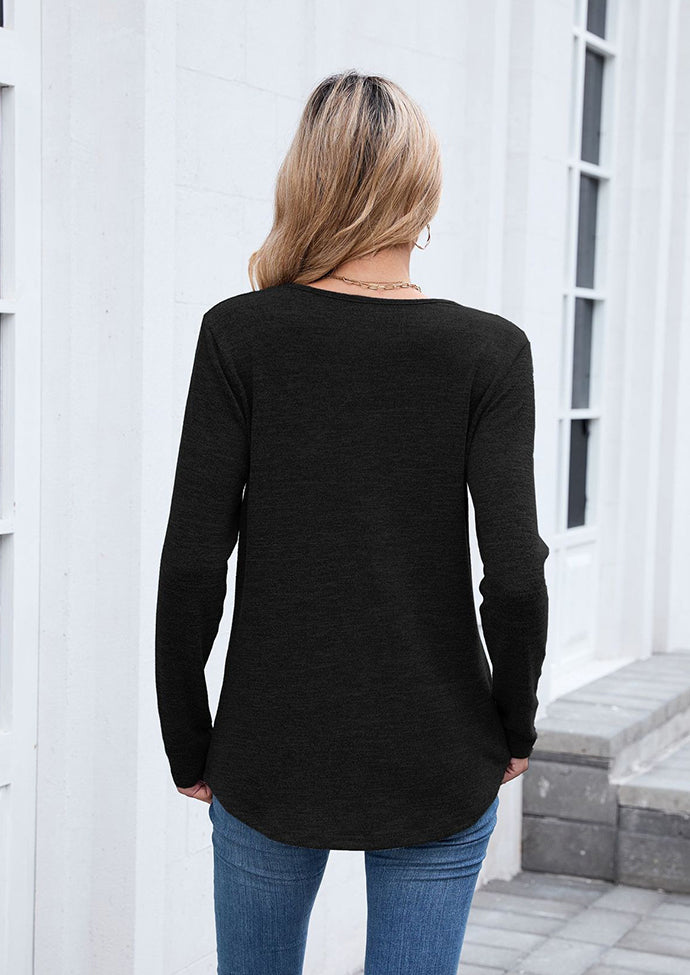 V Neck Long Sleeve Basic Casual T-shirt