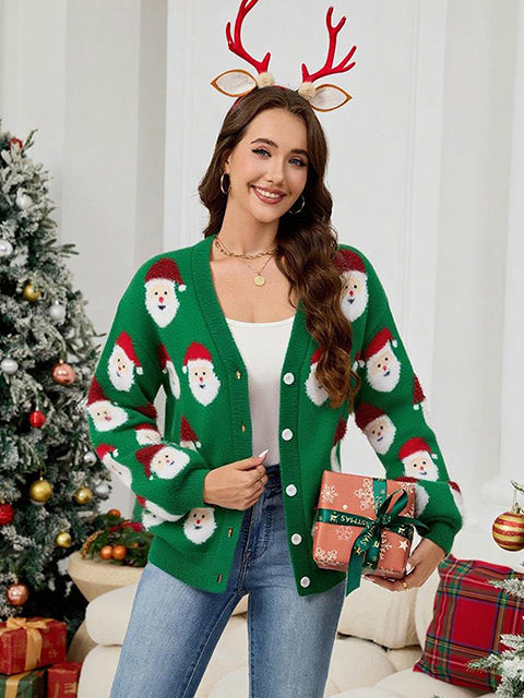 Christmas Santa Claus Jacquard Sweater Cardigan