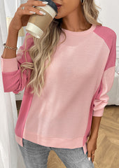 Waffle Color Block Crew Neck Casual T-shirt