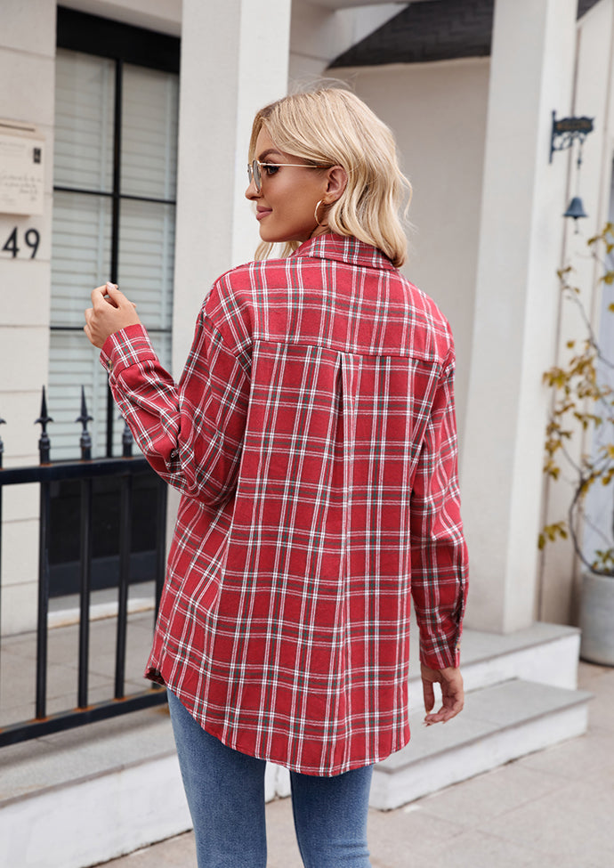 Button Up Pocket Detail Plaid Shirt