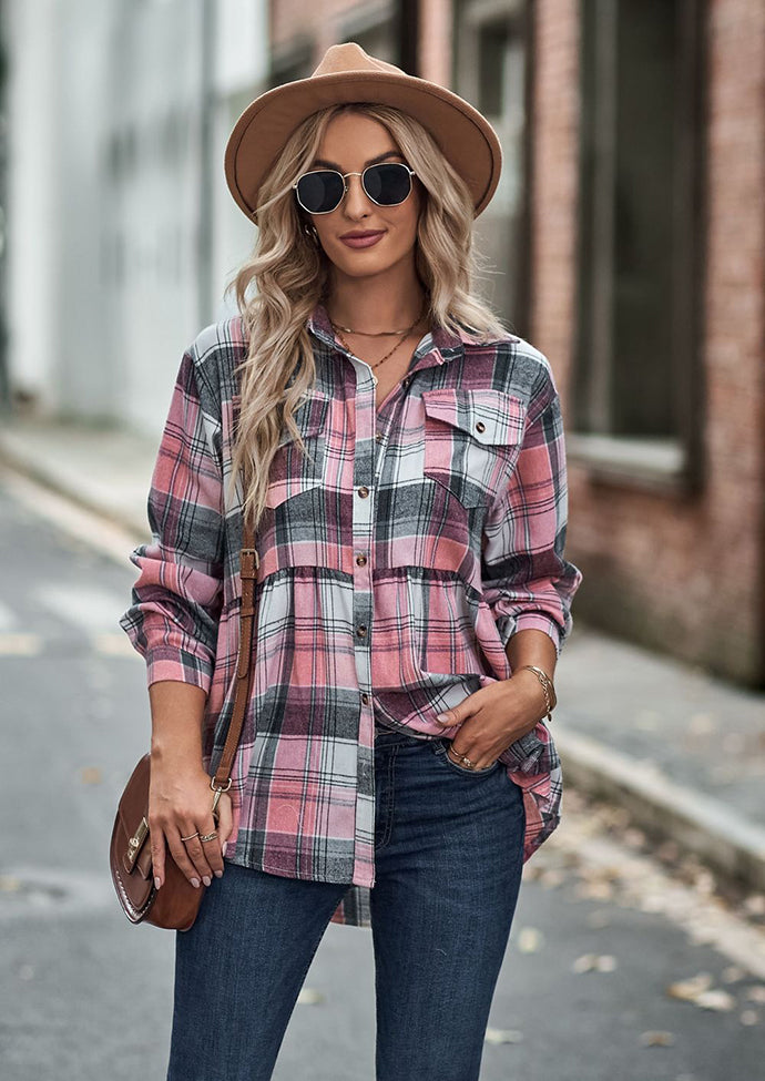 Pocket Detail Button Up Plaid Shirt