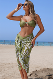 Leaf Print Bikini & Cover-Up Skirt 3-Piece Set - Swimwear from Cindelily