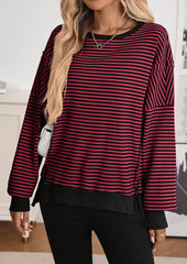 Side Split Striped Crew Neck Sweatshirt