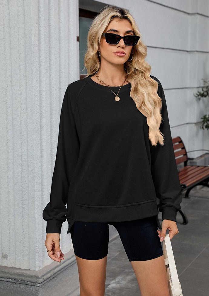 Ribbed Crew Neck Long Sleeve Oversize Sweatshirt
